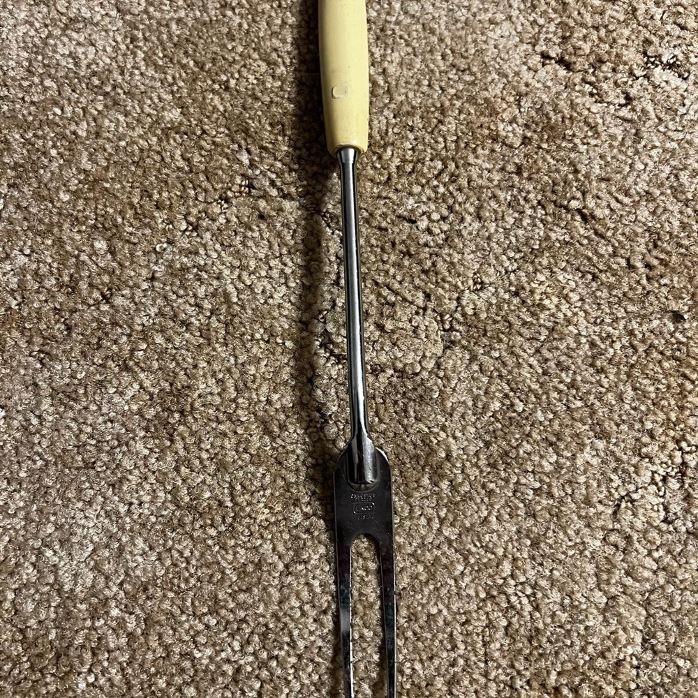 Vintage EKCO Stainless Steel Serving Fork with Cream Handle